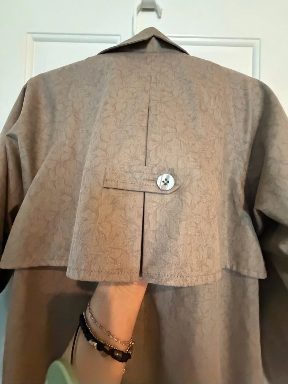 Vintage London Fog taupe / floral design trench by Wamsutta